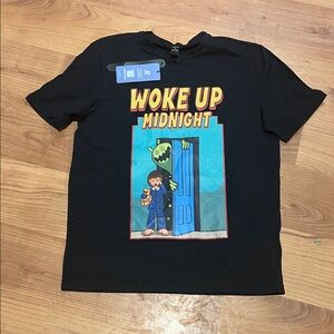 Scary monster in closet S  Black 'Woke Up Midnight' T shirt nwt